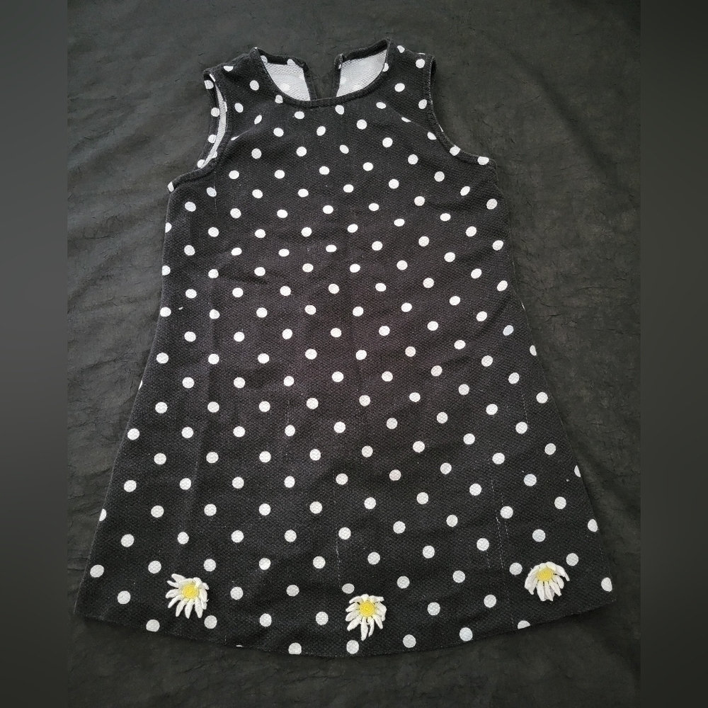 Just Kids Girls Polka Dot Black & White Daisy Embellished Dress